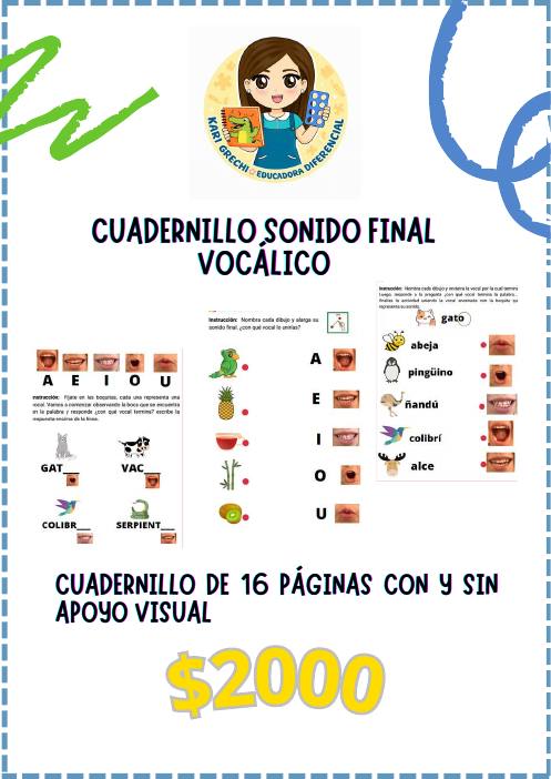 Ficha del catálogo: Cuadernillo sonido final vocálico