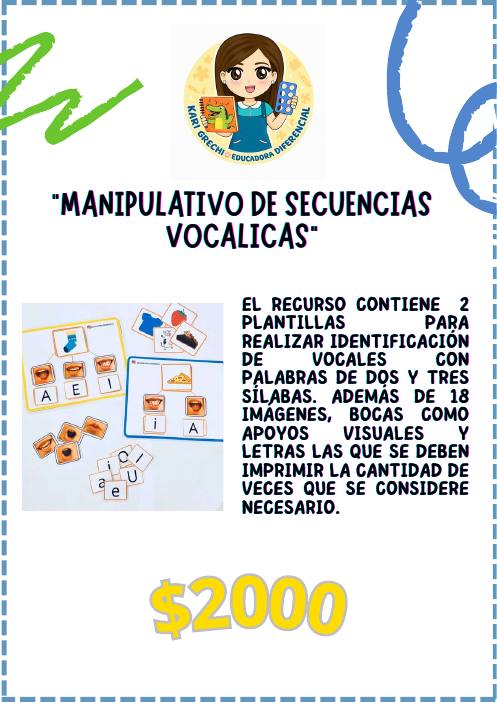 Ficha del catálogo: Manipulativo de secuencias vocálicas