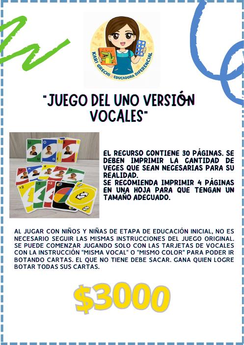 Ficha del catálogo: Juego del Uno versión vocales