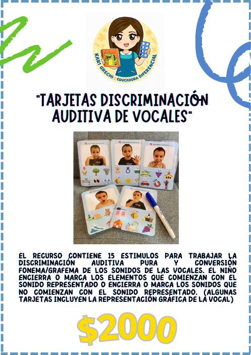 Ficha del catálogo: Tarjetas de discriminación auditiva de vocales