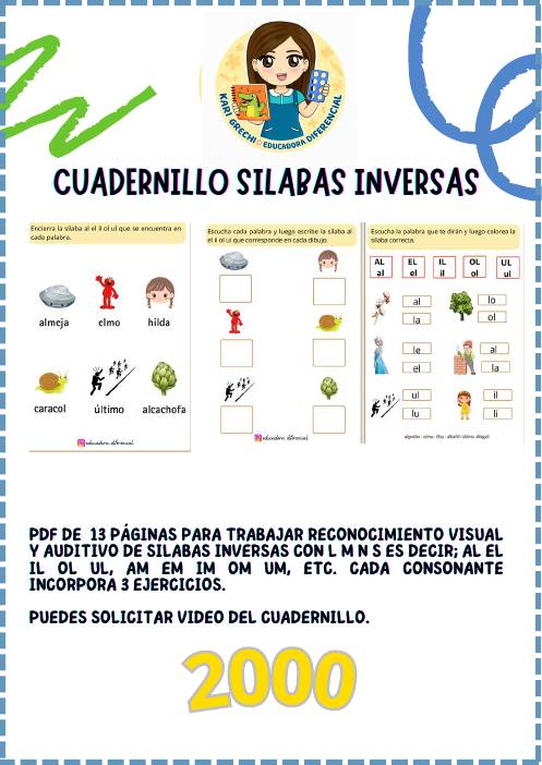 Ficha del catálogo: Cuadernillo sílabas inversas